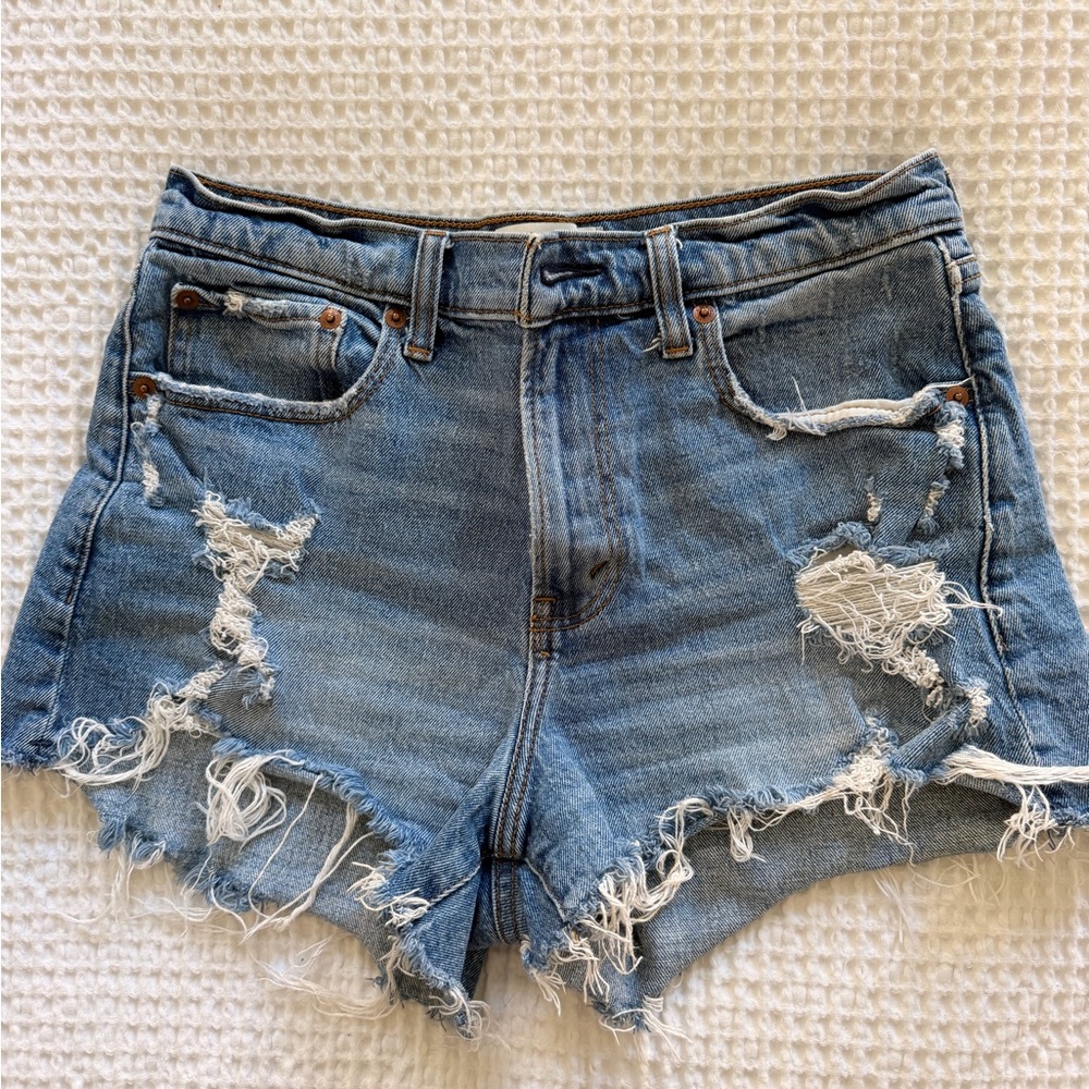 Abercrombie & Fitch Distressed Light Blue Denim Shorts
